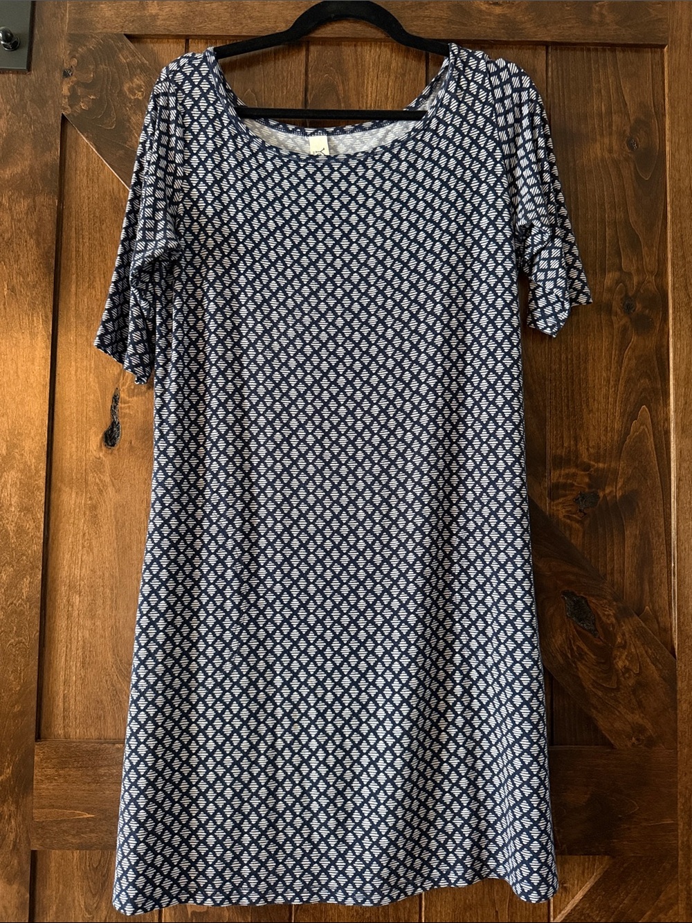 Yala Navy and White Diamond Print Short Sleeve Bamboo Dress sz Medium